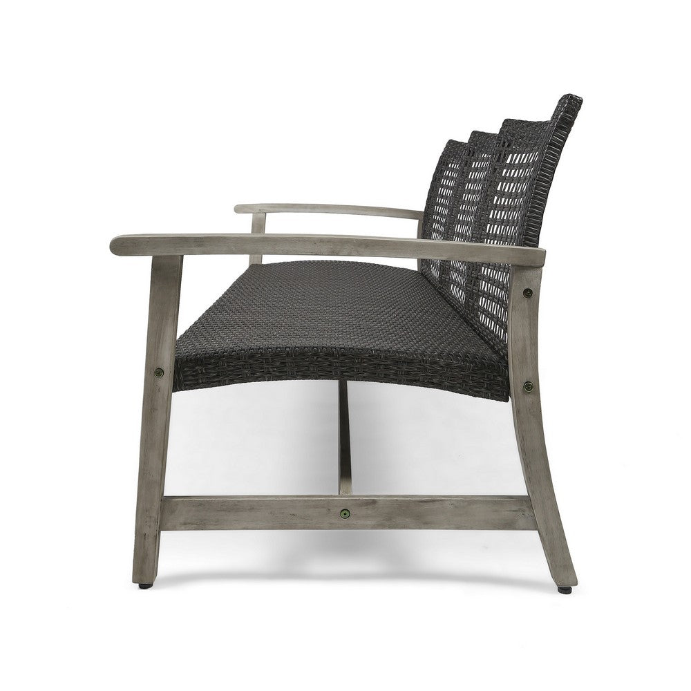 Bops Outdoor Sofa, Gray PE Woven Weaving, Coastal Acacia Wood Frame