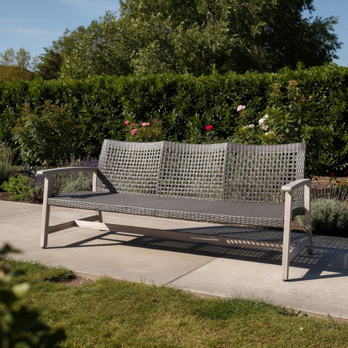 Bops Outdoor Sofa, Gray PE Woven Weaving, Coastal Acacia Wood Frame