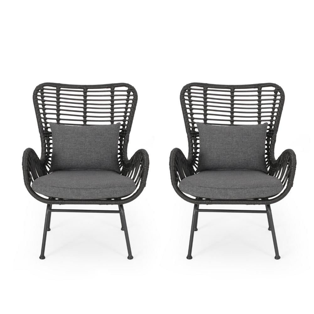 Slay Outdoor Accent Chair Set of 2 25’’ Frame Gray Woven Rattan Iron BM326008