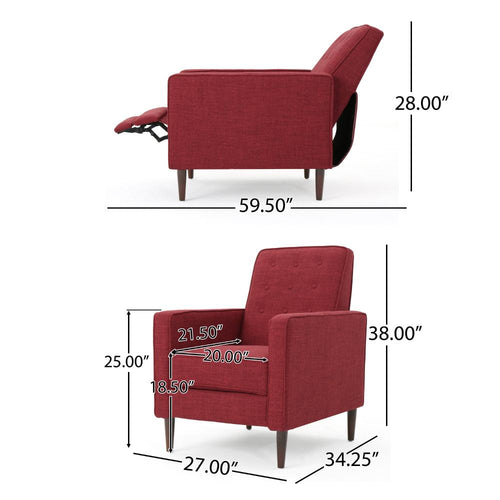 Dupe Manual Reclining Chair, Button Tufted Design, Red Polyester