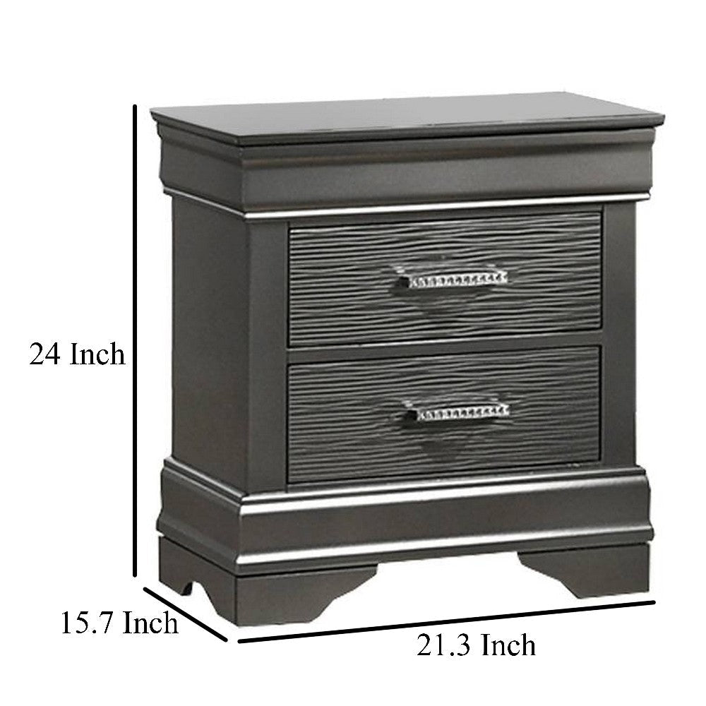 Jean Nightstand 2 Drawers Curved Frame 24’’ Dark Gray Solid Wood BM326051