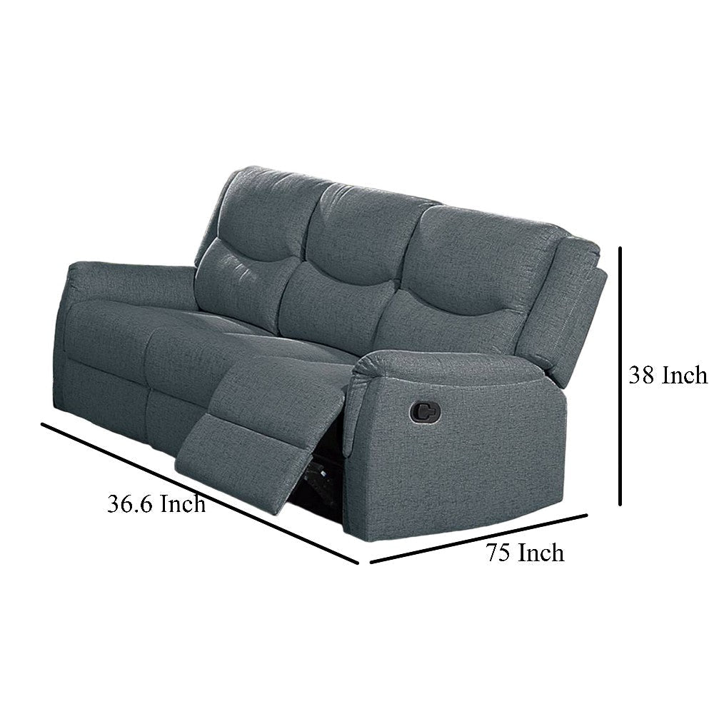 Ammy Manual Recliner Sofa Pillow Arms 75in Wood Gray Faux Burlap BM326074