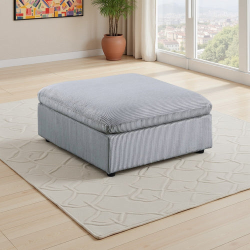 Joana Cocktail Ottoman, Light Gray Corduroy, Modular Square 39"