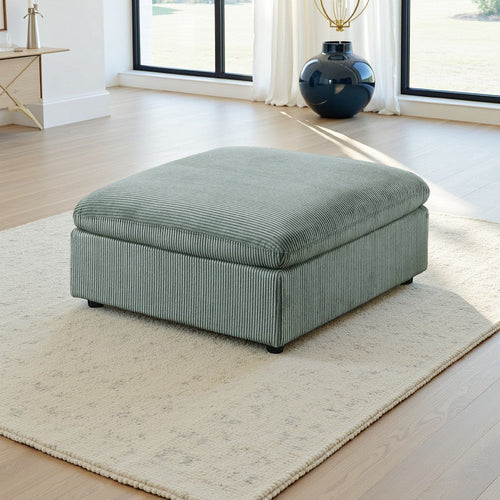 Joana Cocktail Ottoman, Sage Green Corduroy, Modular Square 39"