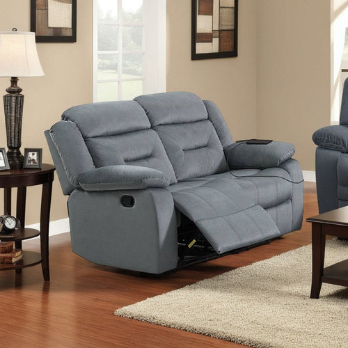 Niko Manual Recliner Loveseat, Light Gray Velvet, Solid Wood, 60"