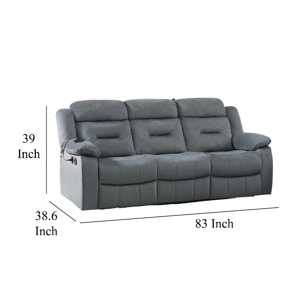 Niko Manual Recliner Sofa Light Gray Velvet Solid Wood Frame 83’’ BM326108