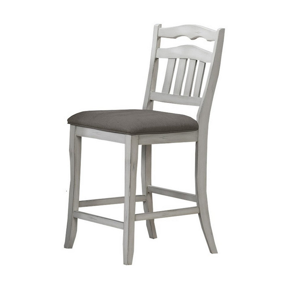 Zeke Counter Height Chairs, Set of 2, Ladder Back, Classic White Wood, Dark Gray