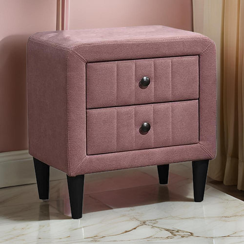 Rheo Nightstand, 2 Drawers and Taper Legs, 22" Pink Brushed Linen