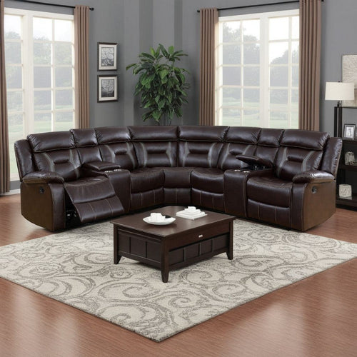 3pc Sectional Motion Power Recliner Sofa Set, Dark Brown Faux Leather