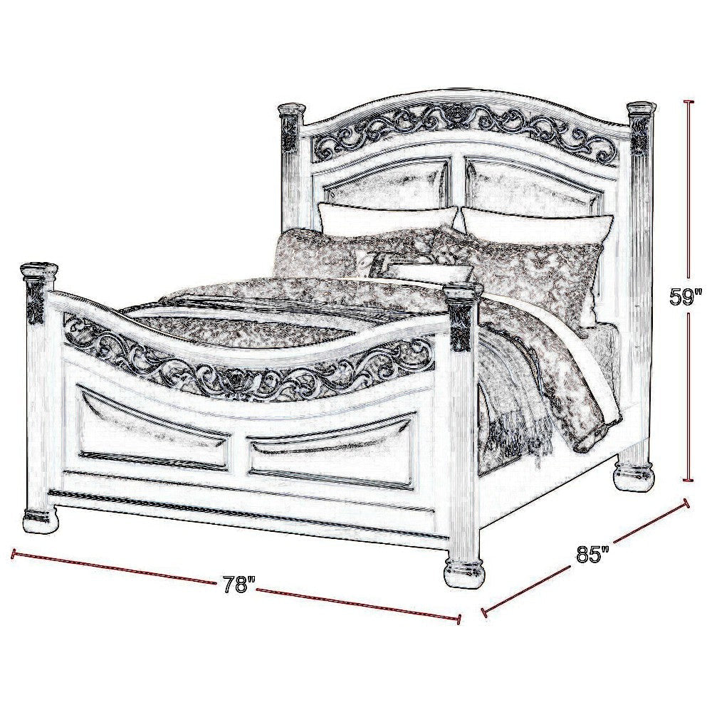 Meo King Size Bed Padded Carved Dark Brown Faux Leather Upholstered