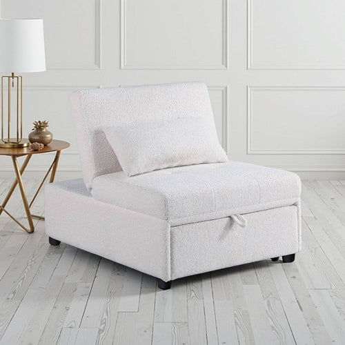 Jiya Convertible Sofa Chair to Single Bed, Soft White Fabric, 76"