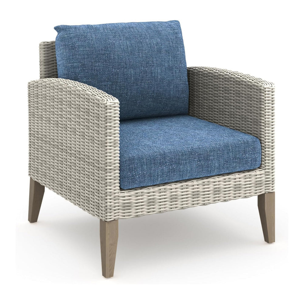 Azy 5pc Outdoor Sofa Set w Stools and Chairs Woven Gray Frame Blue BM326197