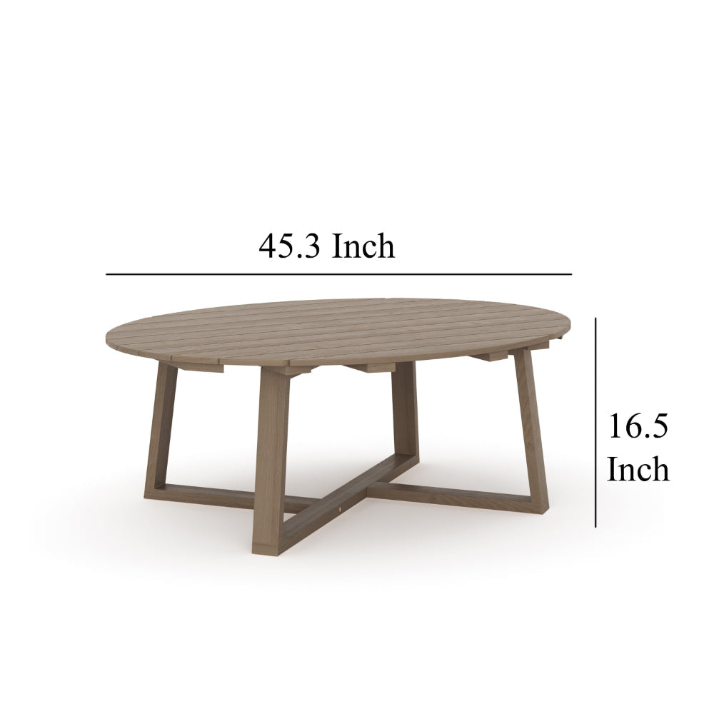 Azy Outdoor Coffee Table 45 Inch Oval Natural Brown Solid Wood Top BM326200