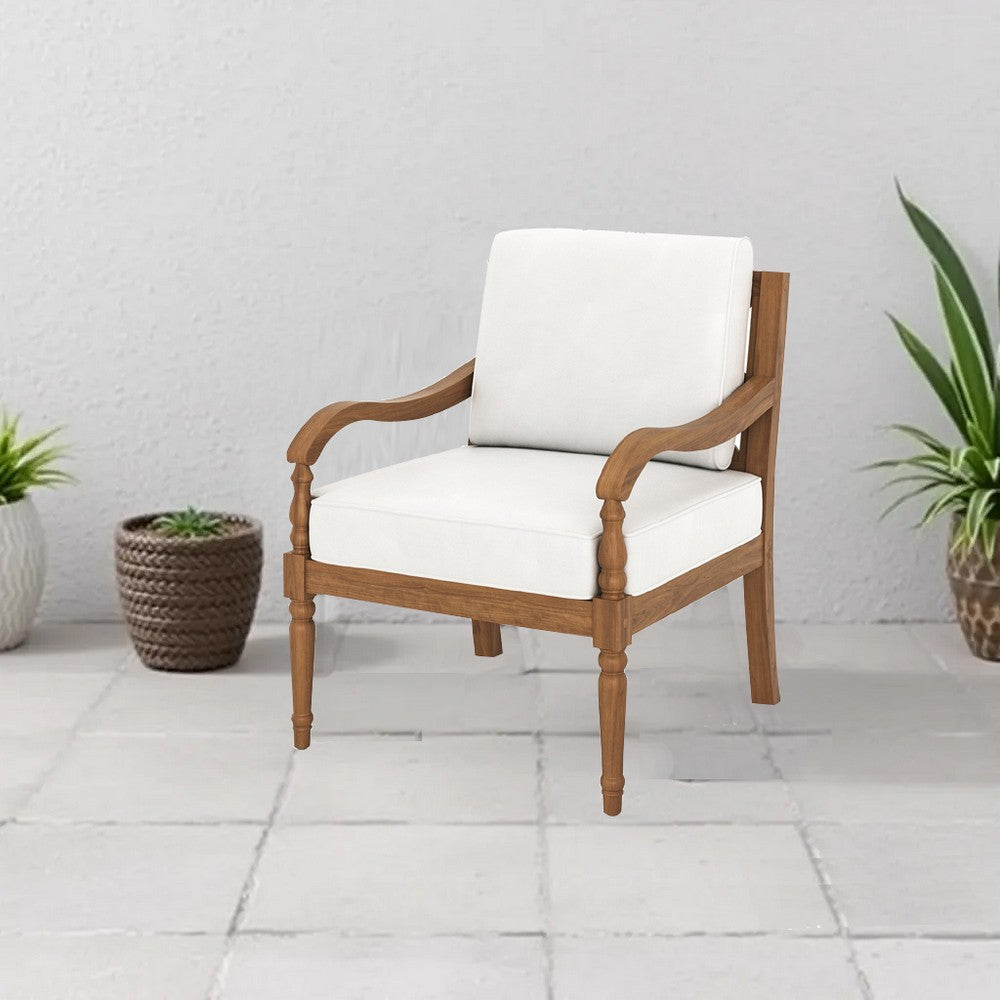 Pena Outdoor Club Armchair Set of 2, White Linen, Brown Acacia Wood
