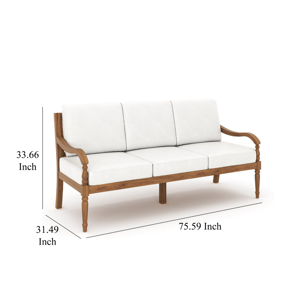 Pena Outdoor Sofa White Linen Cushions 76 Inch Brown Acacia Wood BM326215