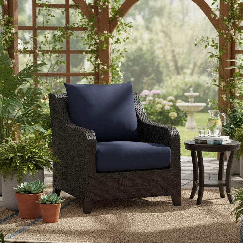 Kyl Outdoor Sofa Club Chair Set of 2, Woven Gray Frame w Blue Cushions