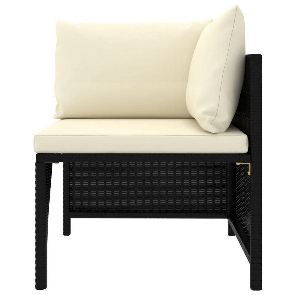 Reno 9pc Outdoor Modular Corner Sofa Set, Ivory Cushions, Black Rattan