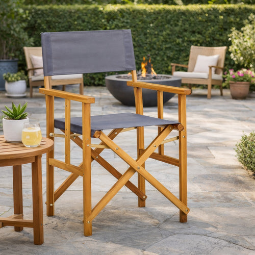 Outdoor Foldable Accent Chair, Dark Gray Fabric, Solid Acacia Frame