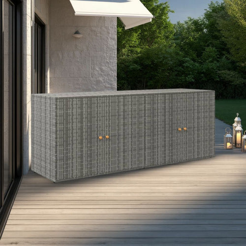 Outdoor Storage Cabinet, 78" Gray Poly Rattan and Brown Solid Wood