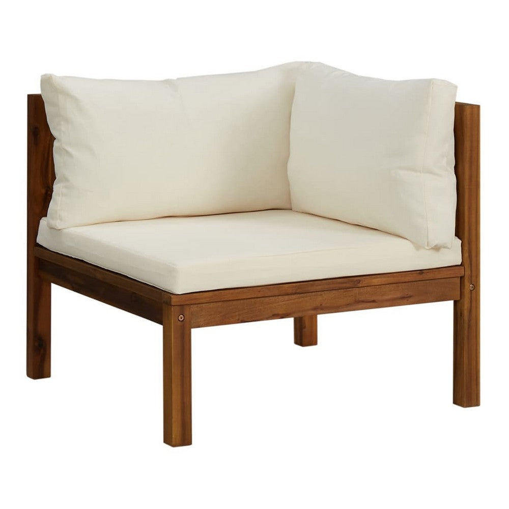 Luna 2pc Modular Outdoor Sofa, Cream 27" Slatted Solid Acacia Wood