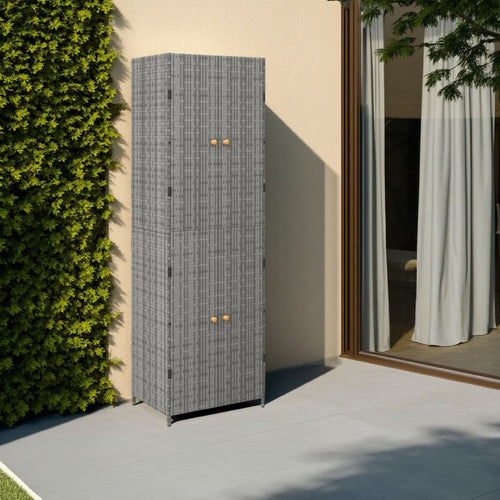Outdoor Garden 71" Tall Storage Cabinet, 2 Doors, Gray Rattan, Wood