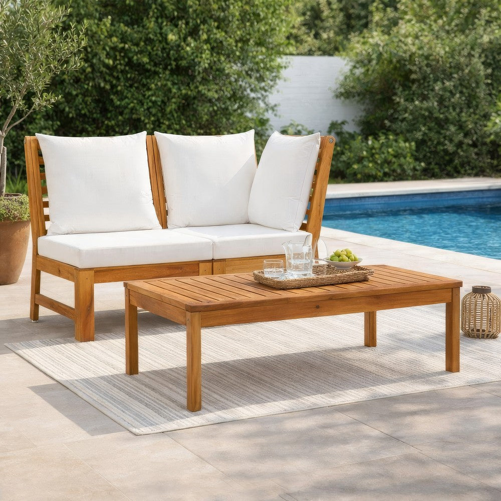 Roma 3pc Modular Outdoor Sofa and Table Set, Solid Acacia Wood, White