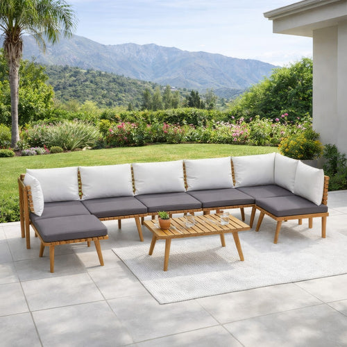 Roma 8pc Modular Outdoor Sofa and Table Set, Solid Acacia Wood, Gray
