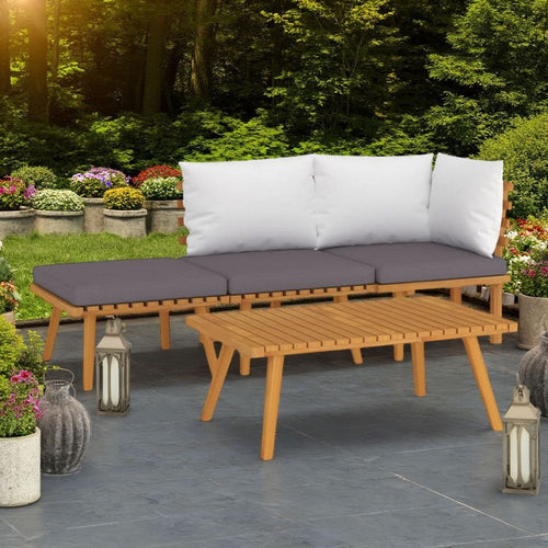 Roma 4pc Modular Outdoor Sofa and Coffee Table Set, Solid Wood, Gray