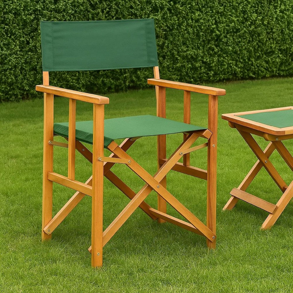 Buy Outdoor Foldable Directors Chair, Brown Acacia Wood, Green