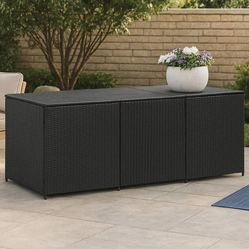 Outdoor Storage Box with Gas Lift, 71" Rectangular, Black Rattan