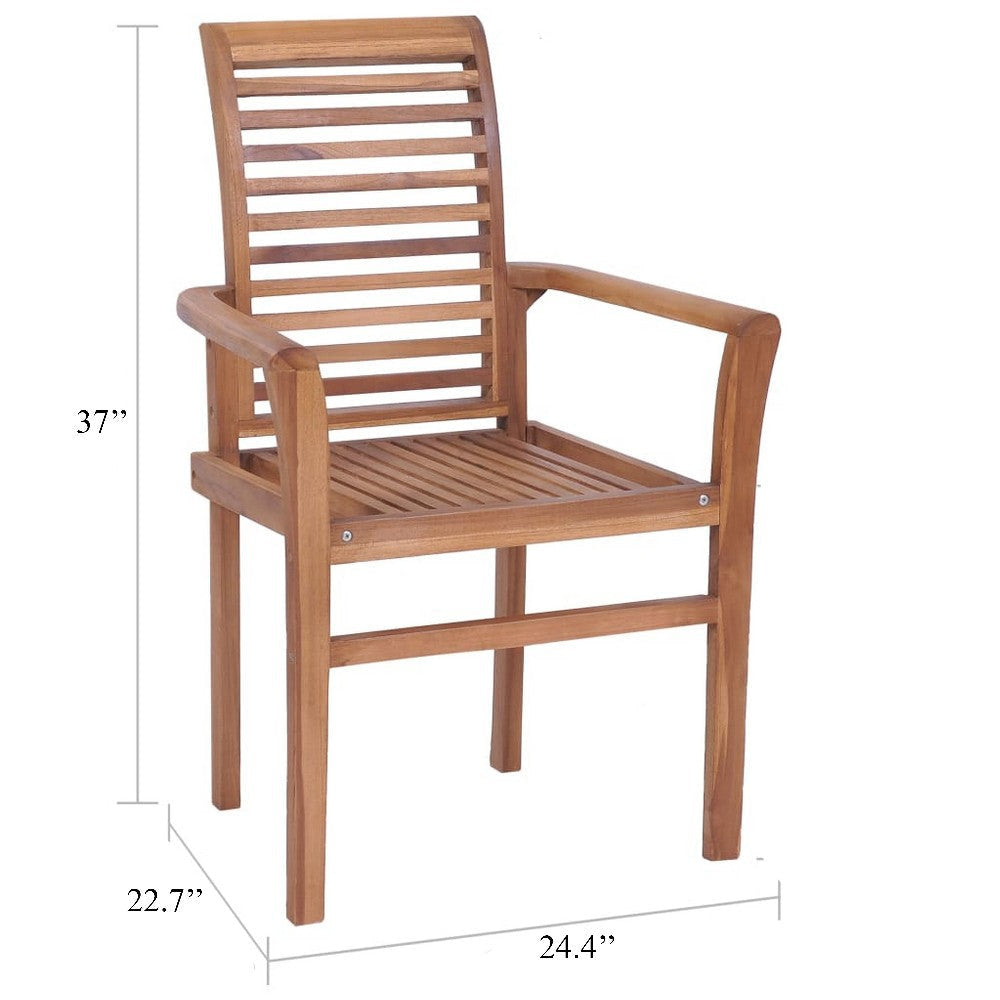 Lima Outdoor Stackable Dining Set of 4 Slatted Solid Teak Wood BM326378