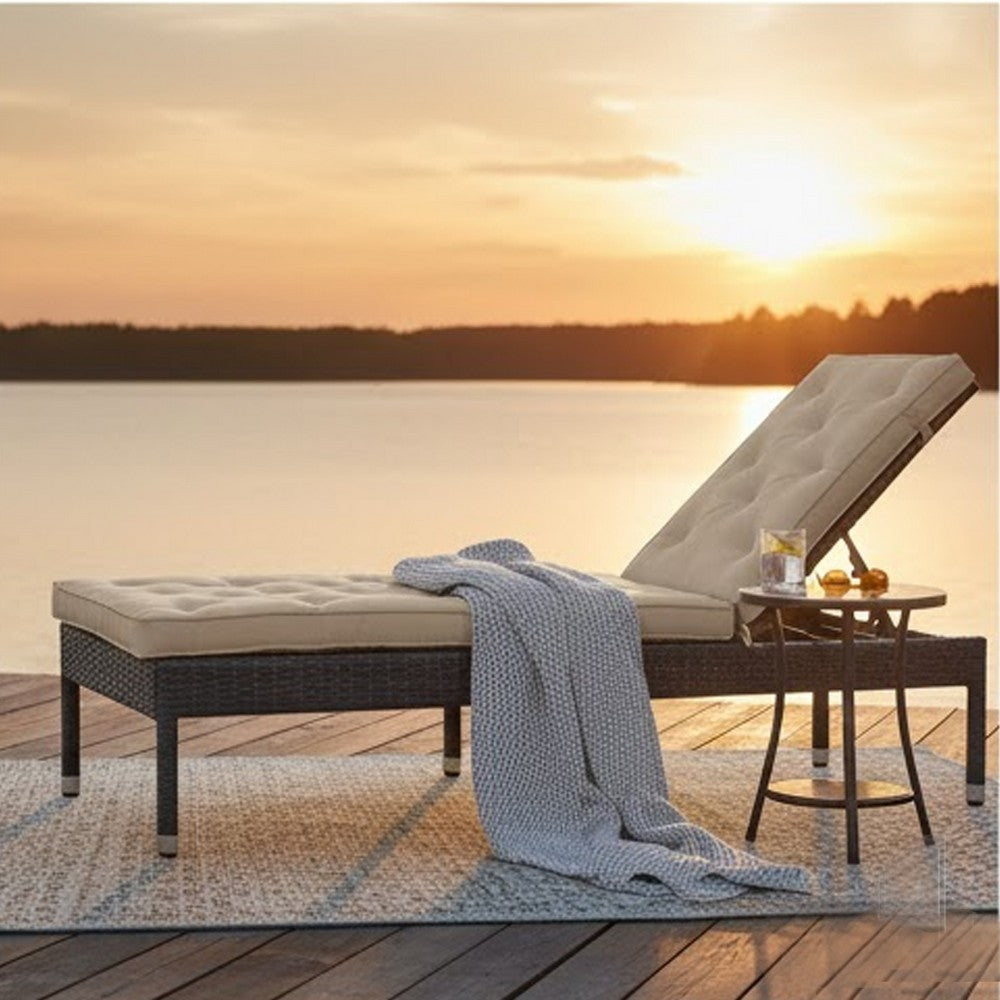 Claire Outdoor Cushion for Bench, Button Tufted Taupe Fabric, 59"