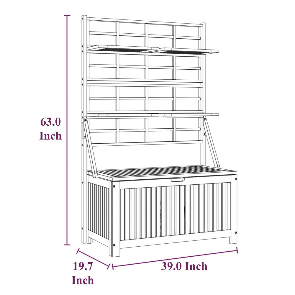 Garden Storage Box with Trellis | Shelves | 63’’ Gray Solid Acacia Wood BM326435