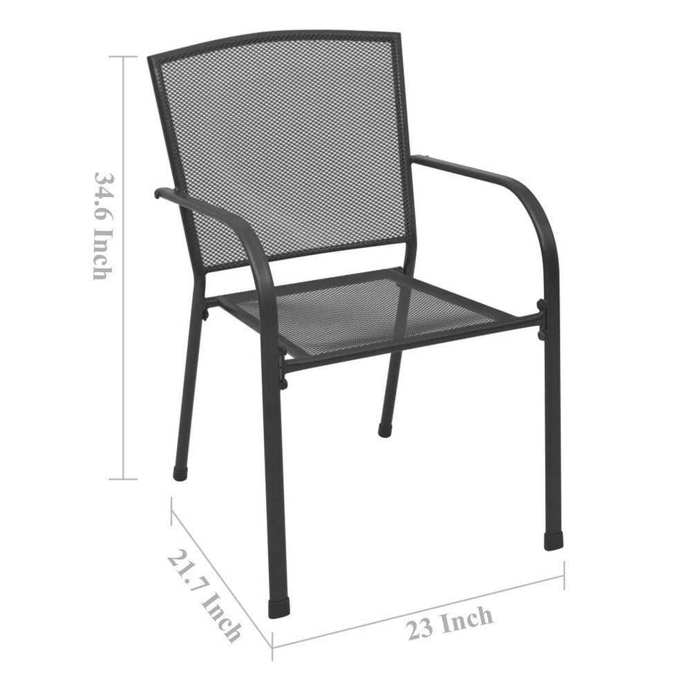 Outdoor Dining ArmSet of 4 | Dark Gray Steel Frame | Mesh Design