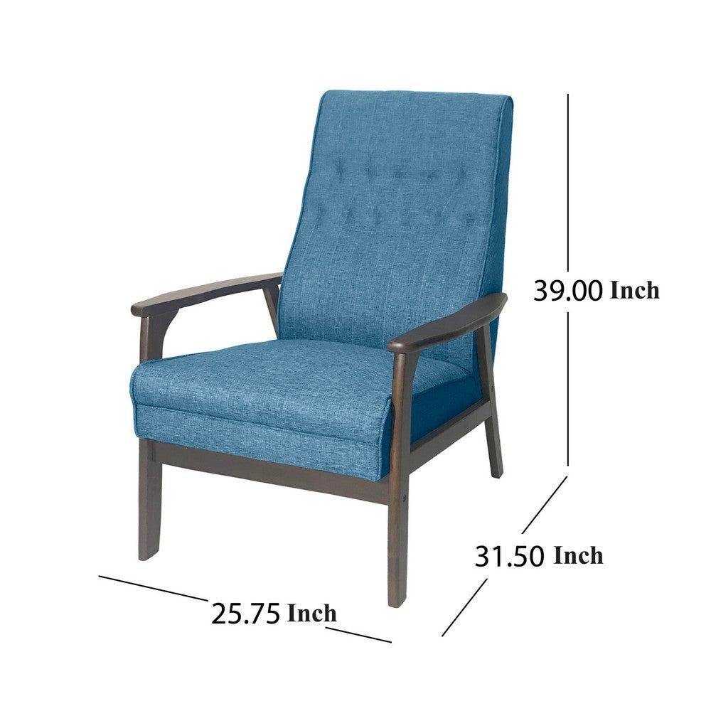 Accent Chair with Blue Fabric Tufted Blue Fabric Brown Rubberwood BM326464