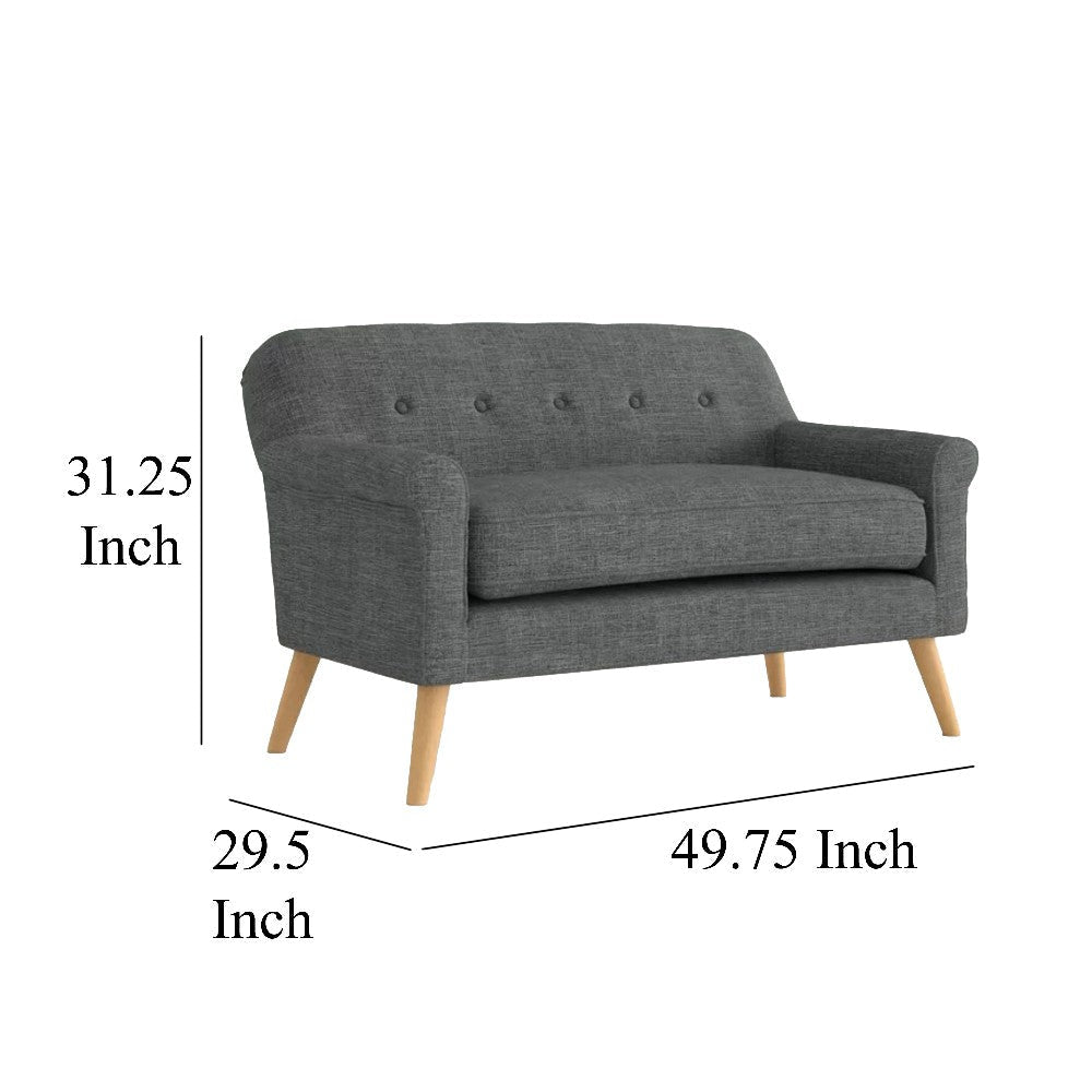 Loveseat 50’’ Smooth Tufted Gray Polyester Natural Brown Wood Legs BM326470