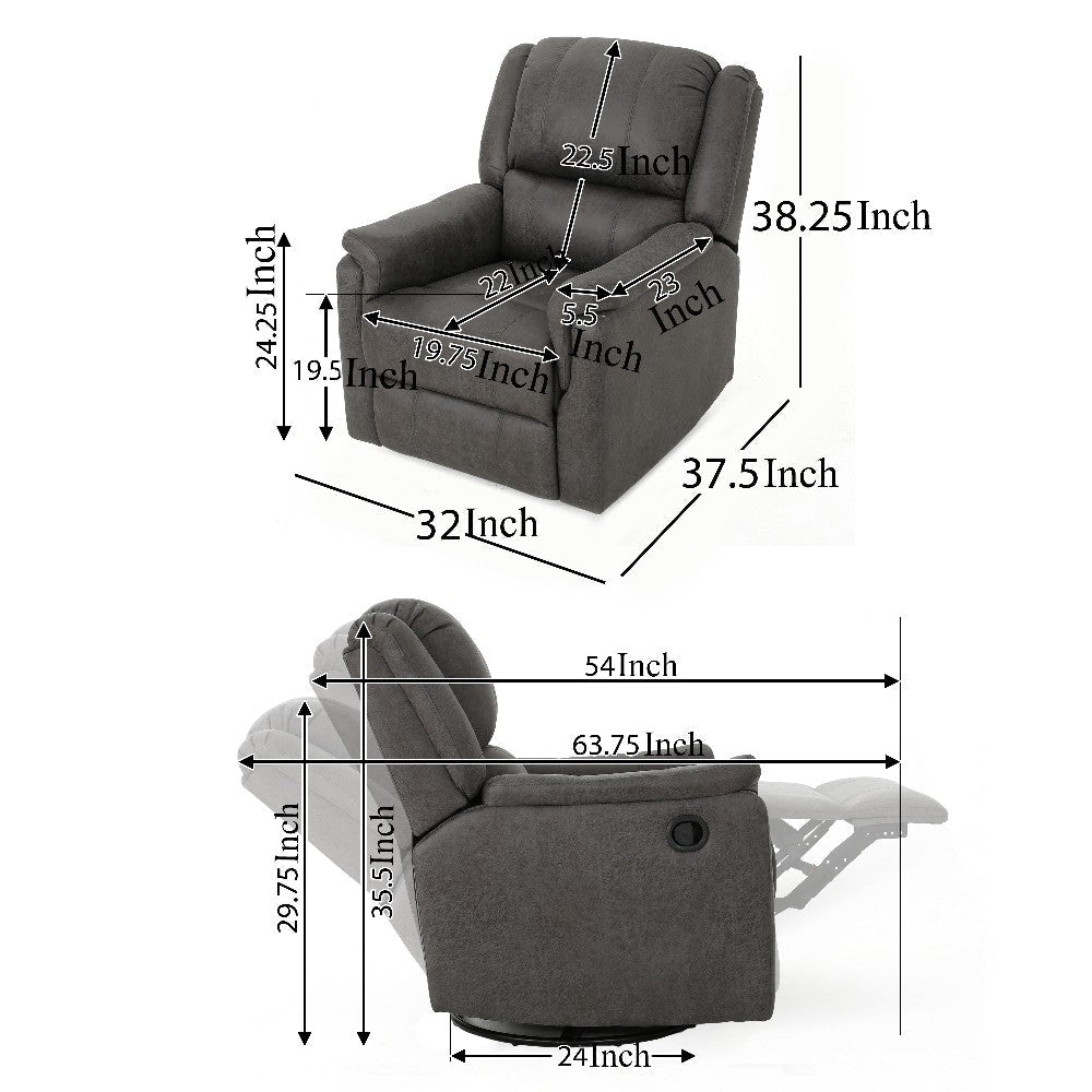 Swivel Manual Reclining Chair Pillow Cushions Smooth Gray Fabric BM326471
