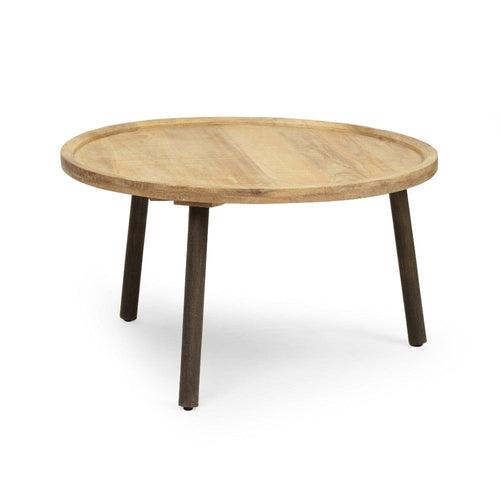 Coffee Table, 32" Round Traylike Top, Black, Natural Brown Mango Wood