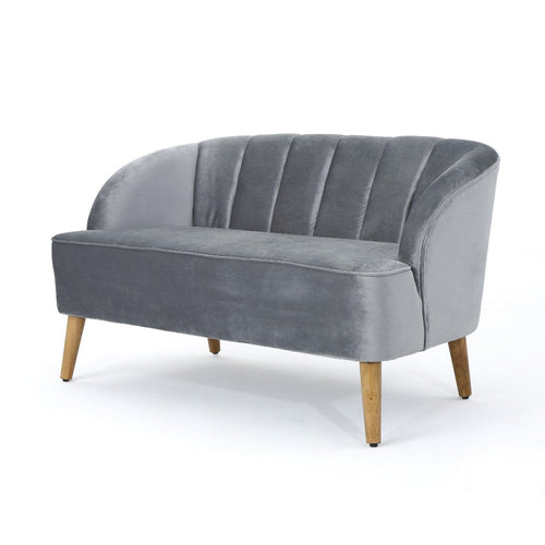 Snap Loveseat, 50", Retro Channel Stitched Gray Polyester Velvet