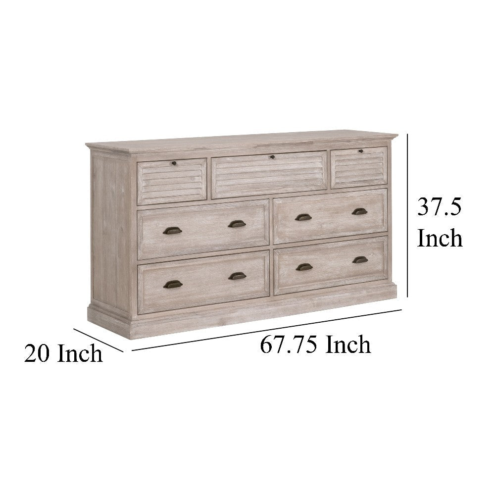 Dresser 7 Drawer Classic Handles 68x20 Natural Gray Solid Acacia Wood BM326488