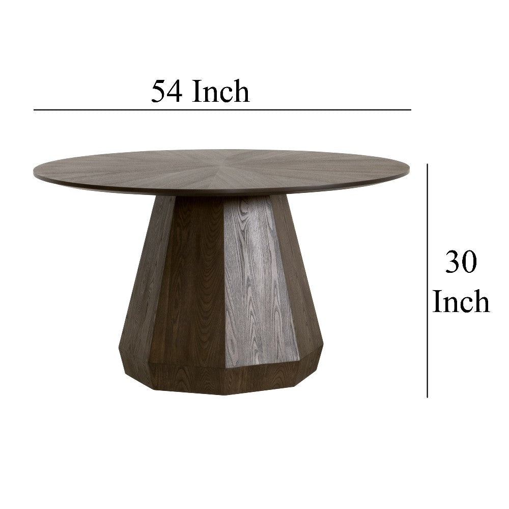 Tigo Dining Table Round 54’’ Brown Wood Modern Tapered Pedestal Base BM326489