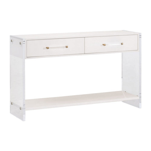 Sofi Console Table, White Shagreen, Brushed Brass, 2 Drawers, 52"