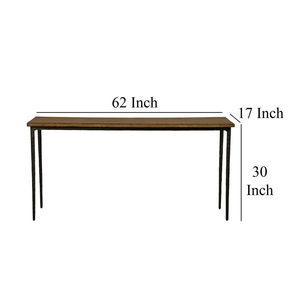 Lemy Sofa Console Table 62’’ Rectangular Brown Top Black Accent Legs BM326526