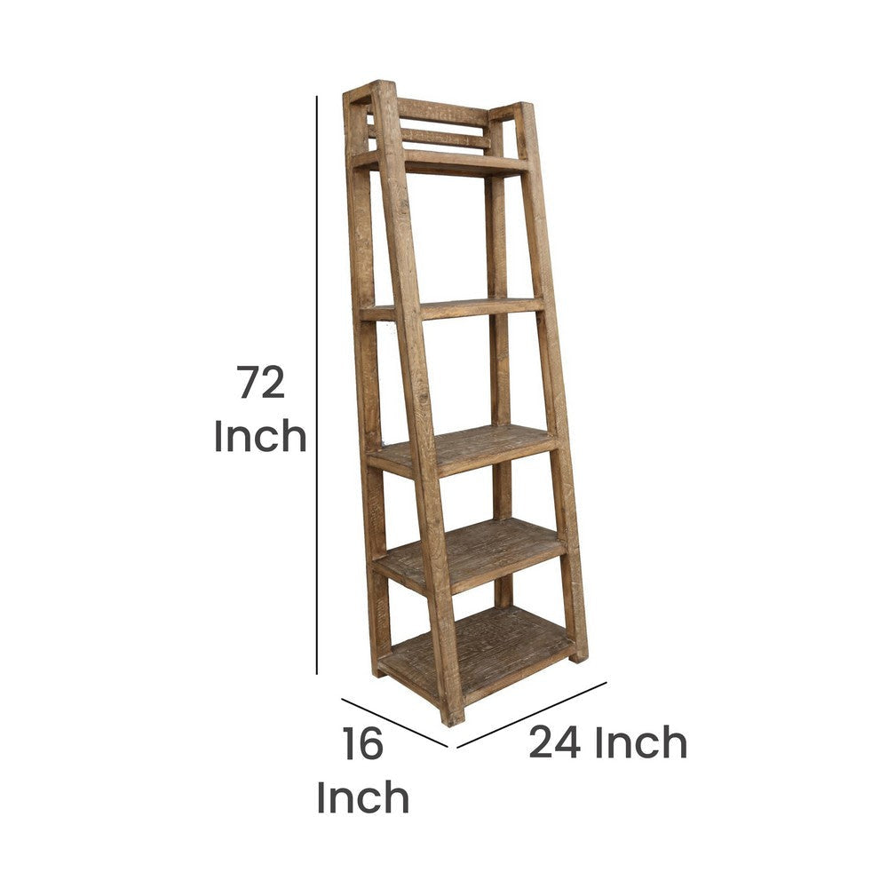 Bookcase 5 Tier Shelves Rustic Natural Brown Wood Ladder Style 72’’ BM326545