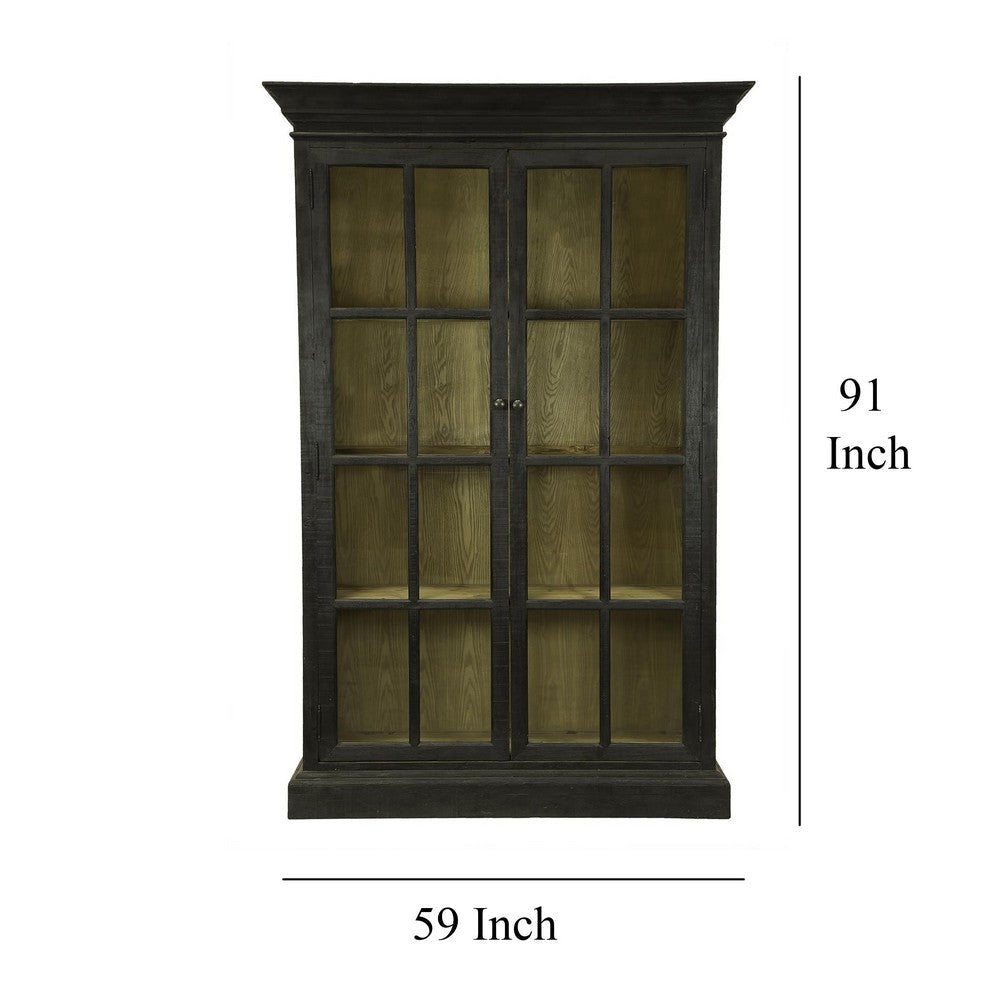 Geny Library Bookcase Cabinet 2 Glass Door 3 Shelves 59’’ Black BM326565