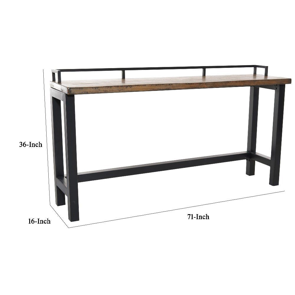 Fyan Counter Table w Rails Black Iron Base 71 Inch Rectangular Top BM326572