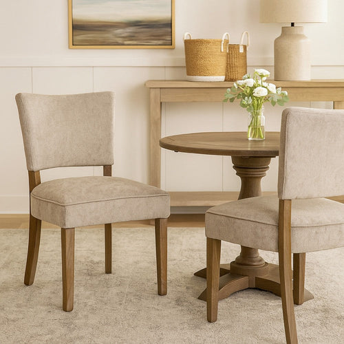 Rea Dining Side Chair, Set of 2, Taupe, Graywash Oak Wood, 21"