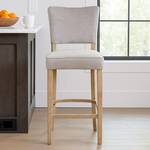 Rea Counter Stool Chair, Light Gray Upholstery, Oak Wood, 41"