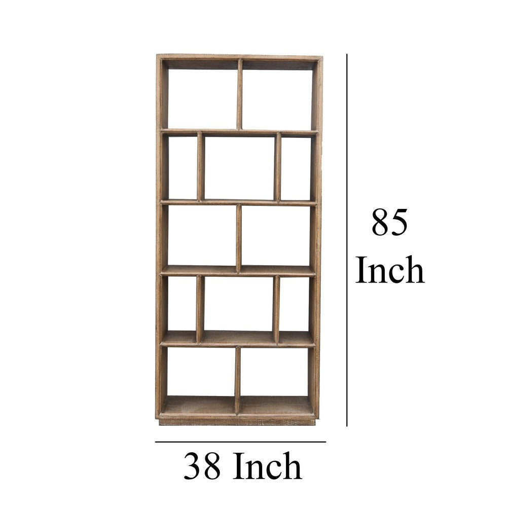 Neya Etagere Bookshelf Brick Bond Racks Brown Pine Wood 85’’ BM326607