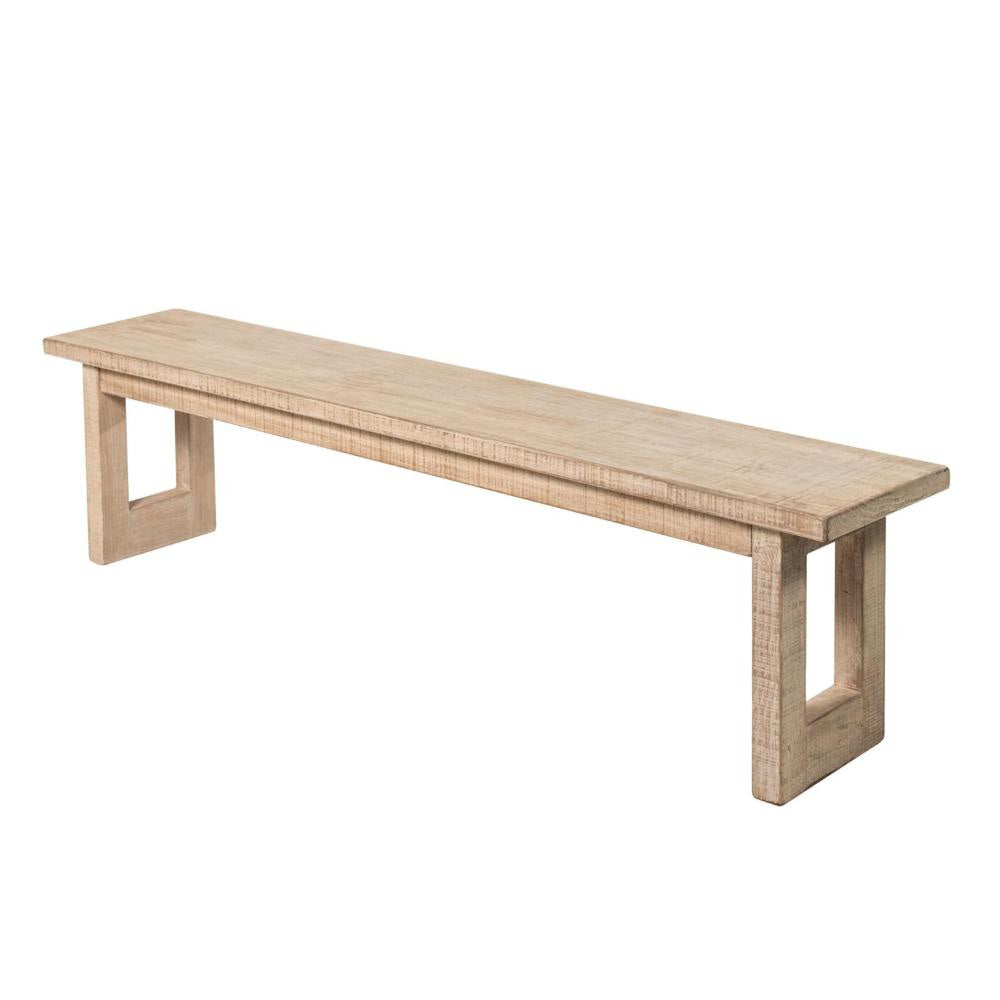 Fini Dining Bench 64 Inch Pine Wood Frame Sled Base Whitewash Brown BM326611